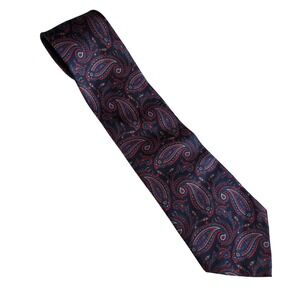 Hardy Amies Mens Silk Paisley Print Tie Navy‎ Red Blue